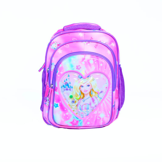 Pink princess heart kids school backpack – front view