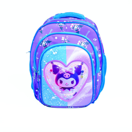 Purple cute character kids school backpack – front view