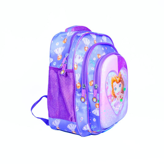 Purple princess heart kids school backpack – side view